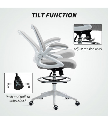 Vinsetto Mesh Office Stool, 60° Swivel Height Adjustable Chair, Light Grey