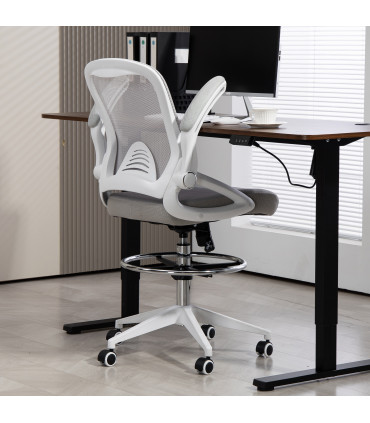 Vinsetto Mesh Office Stool, 60° Swivel Height Adjustable Chair, Light Grey