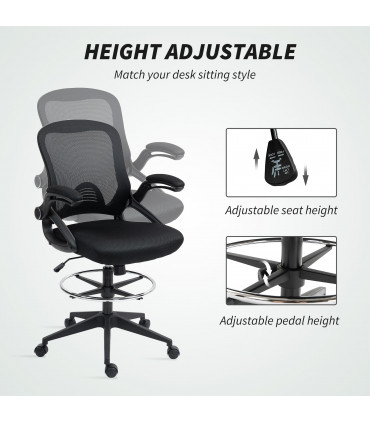 Vinsetto Mesh Office Stool, 60° Swivel Height Adjustable Chair, Black
