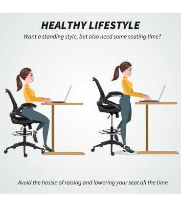 Vinsetto Mesh Office Stool, 60° Swivel Height Adjustable Chair, Black