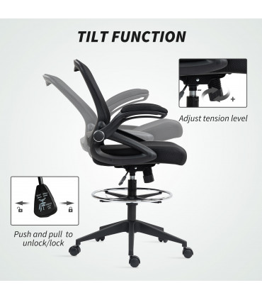 Vinsetto Mesh Office Stool, 60° Swivel Height Adjustable Chair, Black