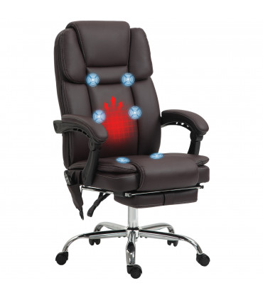 Vinsetto Massage Office Chair, PU Leather High Back Recliner, Dark Brown