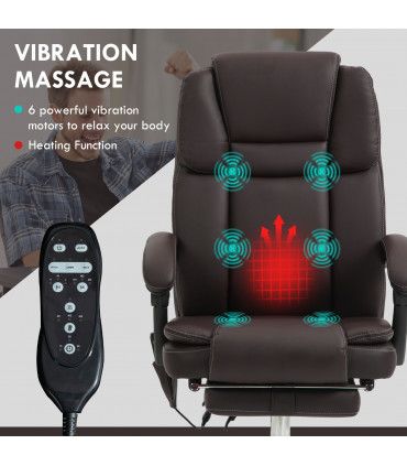 Vinsetto Massage Office Chair, PU Leather High Back Recliner, Dark Brown