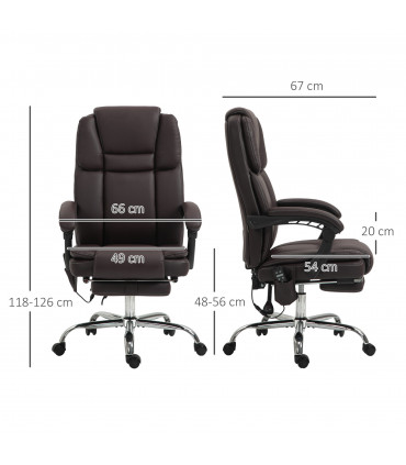 Vinsetto Massage Office Chair, PU Leather High Back Recliner, Dark Brown