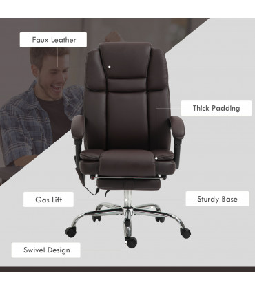 Vinsetto Massage Office Chair, PU Leather High Back Recliner, Dark Brown