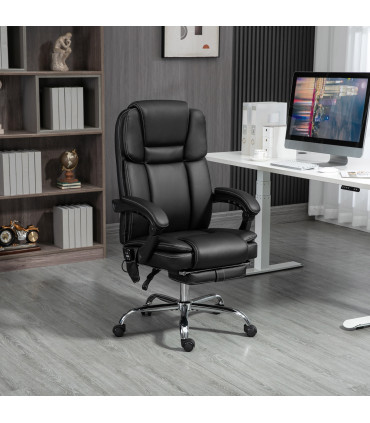 Vinsetto Massage Office Chair, PU Leather High Back Recliner, Black