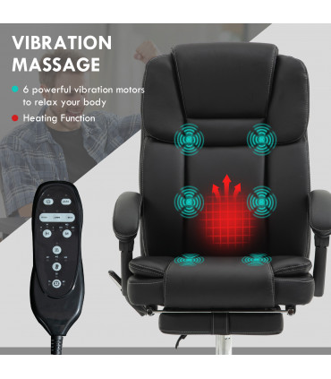 Vinsetto Massage Office Chair, PU Leather High Back Recliner, Black