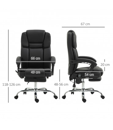 Vinsetto Massage Office Chair, PU Leather High Back Recliner, Black