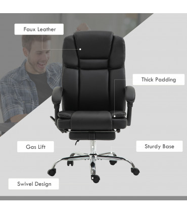 Vinsetto Massage Office Chair, PU Leather High Back Recliner, Black
