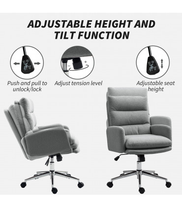 HOMCOM Upholstered Desk Chair with Height Adjustable, Grey