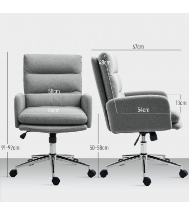HOMCOM Upholstered Desk Chair with Height Adjustable, Grey