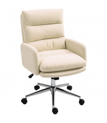 HOMCOM Upholstered Desk Chair with Height Adjustable, Cream White