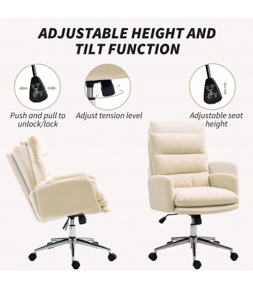 HOMCOM Upholstered Desk Chair with Height Adjustable, Cream White
