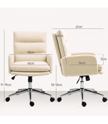 HOMCOM Upholstered Desk Chair with Height Adjustable, Cream White