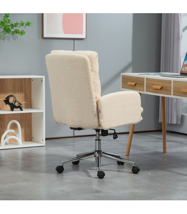 HOMCOM Upholstered Desk Chair with Height Adjustable, Cream White