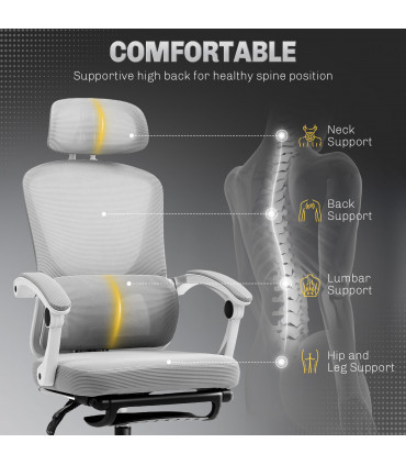 HOMCOM Mesh Ergonomic Office Chair with Lumbar Support, Headrest, Grey