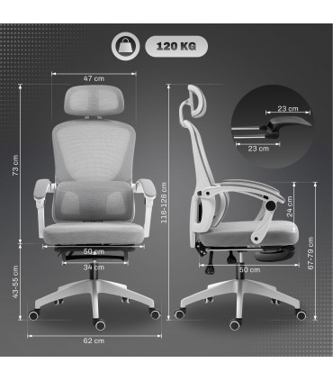 HOMCOM Mesh Ergonomic Office Chair with Lumbar Support, Headrest, Grey