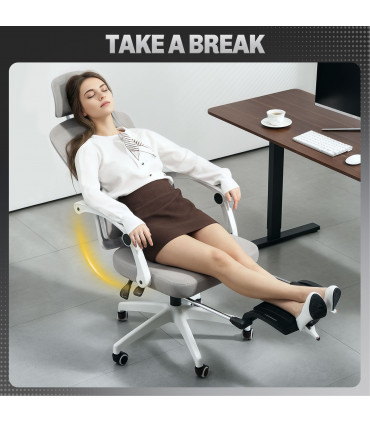 HOMCOM Mesh Ergonomic Office Chair with Lumbar Support, Headrest, Grey