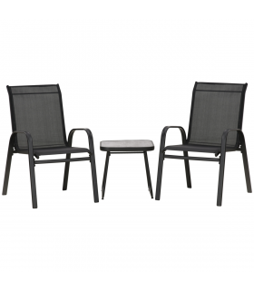 Outsunny 3PCs Bistro Set w/ Breathable Mesh Fabric & PSC Board Top Table, Black