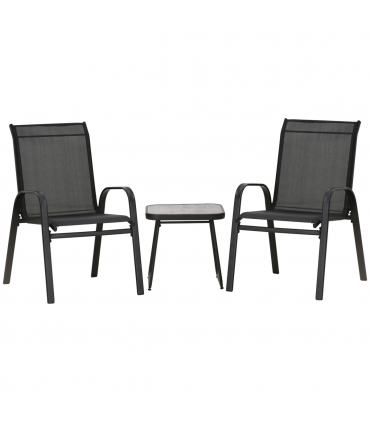 Outsunny 3PCs Bistro Set w/ Breathable Mesh Fabric & PSC Board Top Table, Black