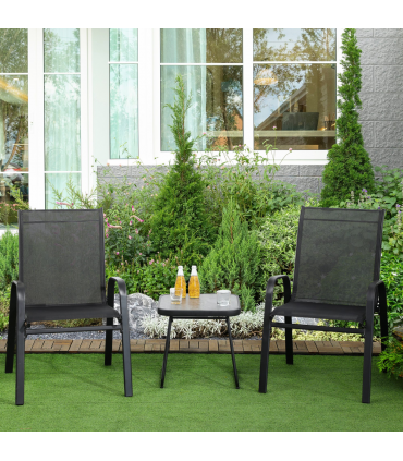 Outsunny 3PCs Bistro Set w/ Breathable Mesh Fabric & PSC Board Top Table, Black