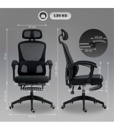 HOMCOM Mesh Ergonomic Office Chair with Lumbar Support, Headrest, Black