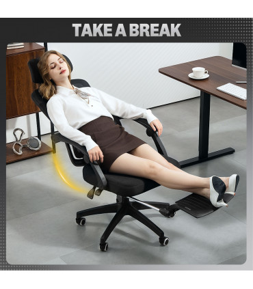 HOMCOM Mesh Ergonomic Office Chair with Lumbar Support, Headrest, Black