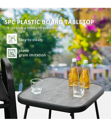 Outsunny 3PCs Bistro Set w/ Breathable Mesh Fabric & PSC Board Top Table, Black