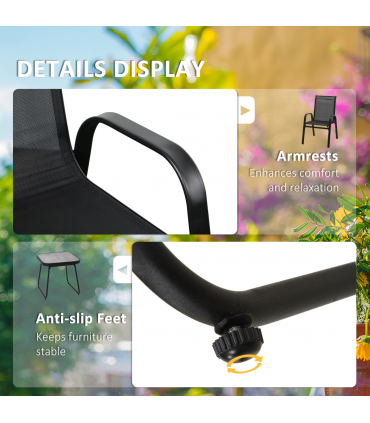 Outsunny 3PCs Bistro Set w/ Breathable Mesh Fabric & PSC Board Top Table, Black