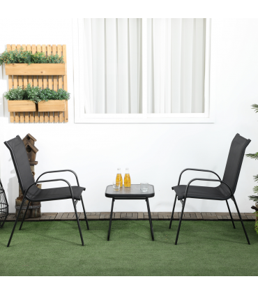 Outsunny 3PCs Bistro Set w/ Breathable Mesh Fabric & PSC Board Top Table, Black