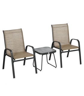 Outsunny 3PCs Bistro Set w/ Breathable Mesh Fabric & PSC Board Top Table, Brown