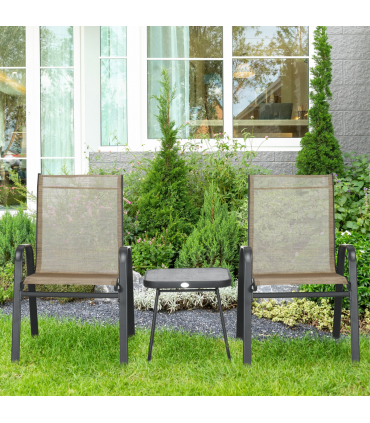 Outsunny 3PCs Bistro Set w/ Breathable Mesh Fabric & PSC Board Top Table, Brown