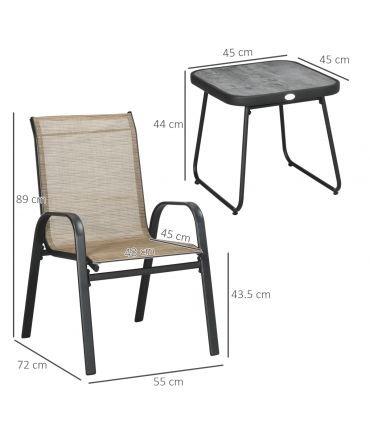 Outsunny 3PCs Bistro Set w/ Breathable Mesh Fabric & PSC Board Top Table, Brown
