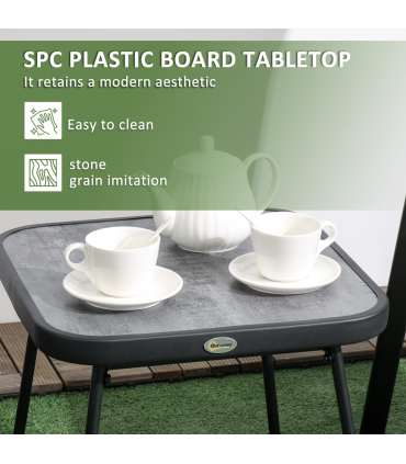 Outsunny 3PCs Bistro Set w/ Breathable Mesh Fabric & PSC Board Top Table, Brown