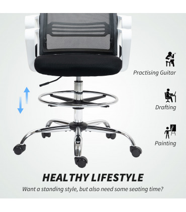 HOMCOM Draughtsman Chair, Mesh Ergonomic Drafting Chair, Black