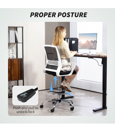 HOMCOM Draughtsman Chair, Mesh Ergonomic Drafting Chair, Black