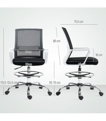 HOMCOM Draughtsman Chair, Mesh Ergonomic Drafting Chair, Black