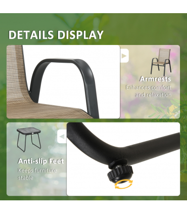 Outsunny 3PCs Bistro Set w/ Breathable Mesh Fabric & PSC Board Top Table, Brown