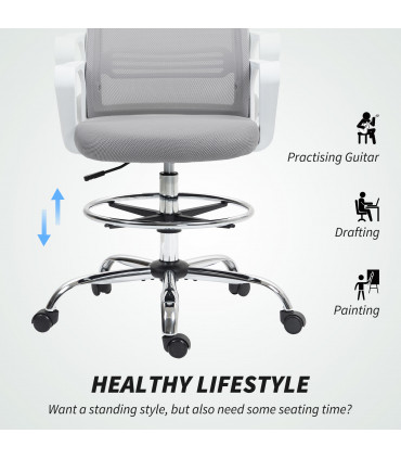 HOMCOM Draughtsman Chair, Mesh Ergonomic Drafting Chair, Grey