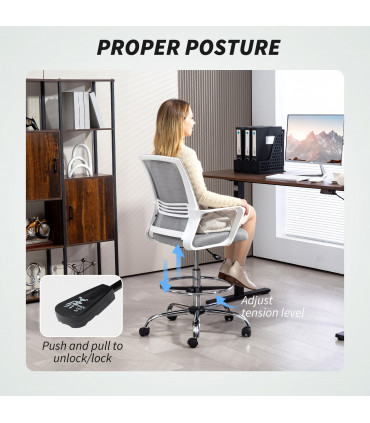 HOMCOM Draughtsman Chair, Mesh Ergonomic Drafting Chair, Grey