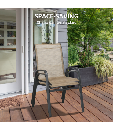 Outsunny 3PCs Bistro Set w/ Breathable Mesh Fabric & PSC Board Top Table, Brown