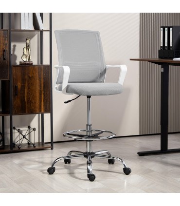 HOMCOM Draughtsman Chair, Mesh Ergonomic Drafting Chair, Grey