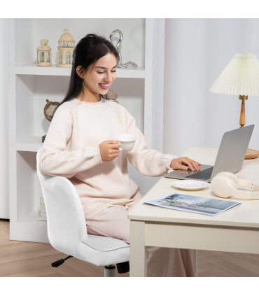 HOMCOM Armless Desk Chair Home Office Chair w/ Wide Seat Tilt Function White