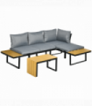 Outsunny 3PCs Patio Furniture Set w/ Cushions, Wood Grain Plastic Top Table
