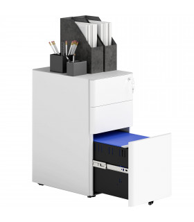 Vinsetto Steel Filing Cabinet with Lock and Wheels for Home Office, White