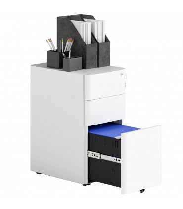 Vinsetto Steel Filing Cabinet with Lock and Wheels for Home Office, White