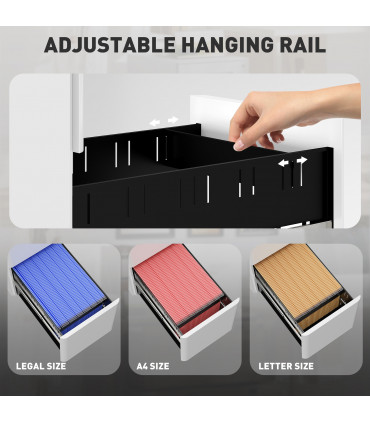 Vinsetto Steel Filing Cabinet with Lock and Wheels for Home Office, White