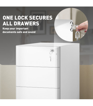 Vinsetto Steel Filing Cabinet with Lock and Wheels for Home Office, White