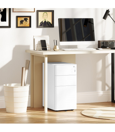 Vinsetto Steel Filing Cabinet with Lock and Wheels for Home Office, White