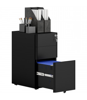 Vinsetto Steel Filing Cabinet with Lock and Wheels for Home Office, Black